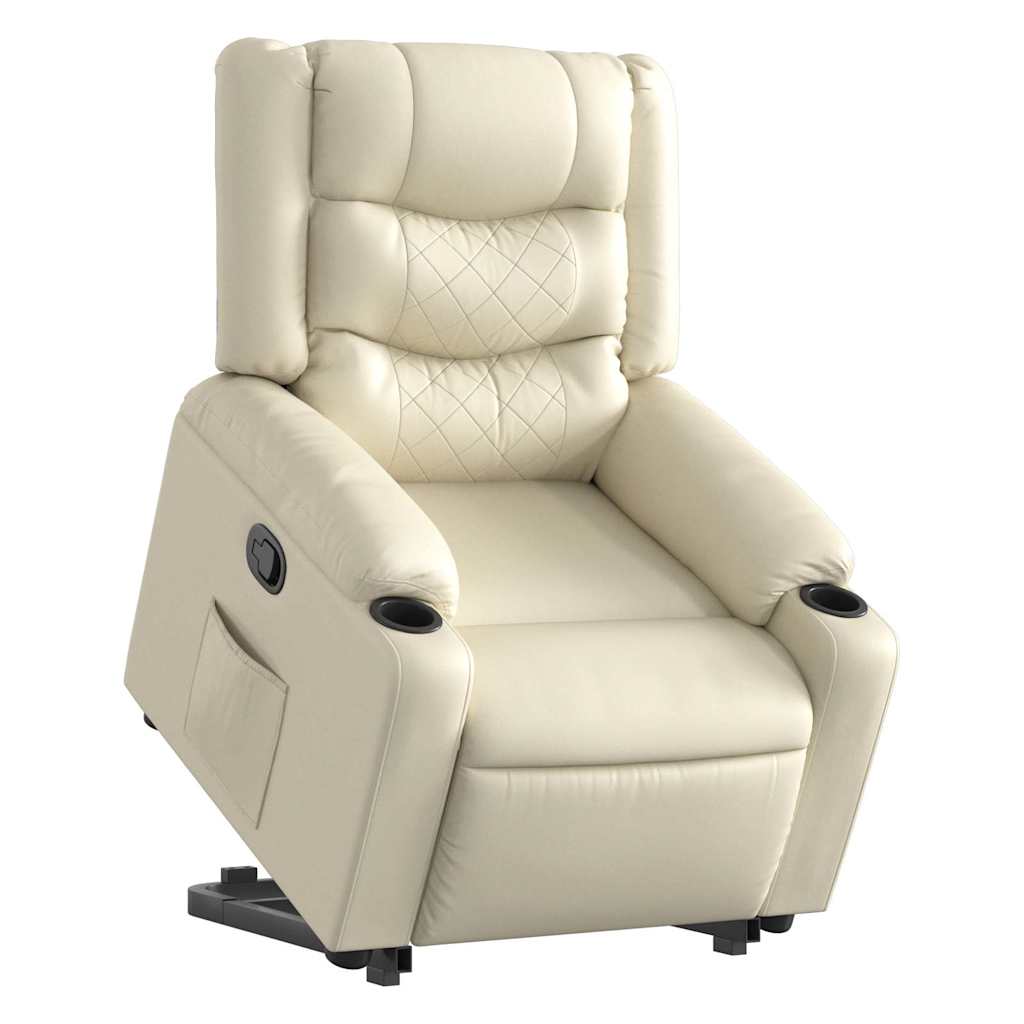 Recliner Chair with Lift Assist Cream Artificial Leather