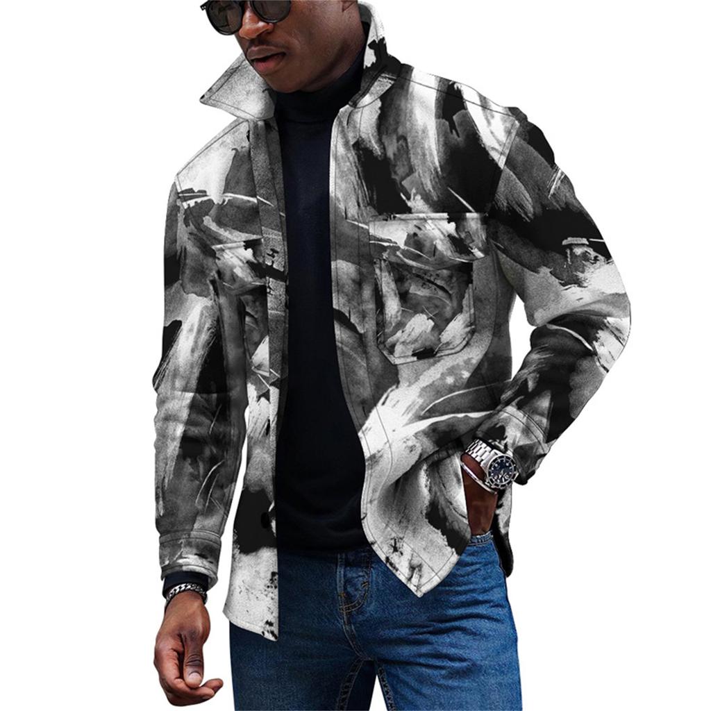 Herren-Modetrend, täglich, lässig, bedruckt, langärmelig, Button-Down-Jacke