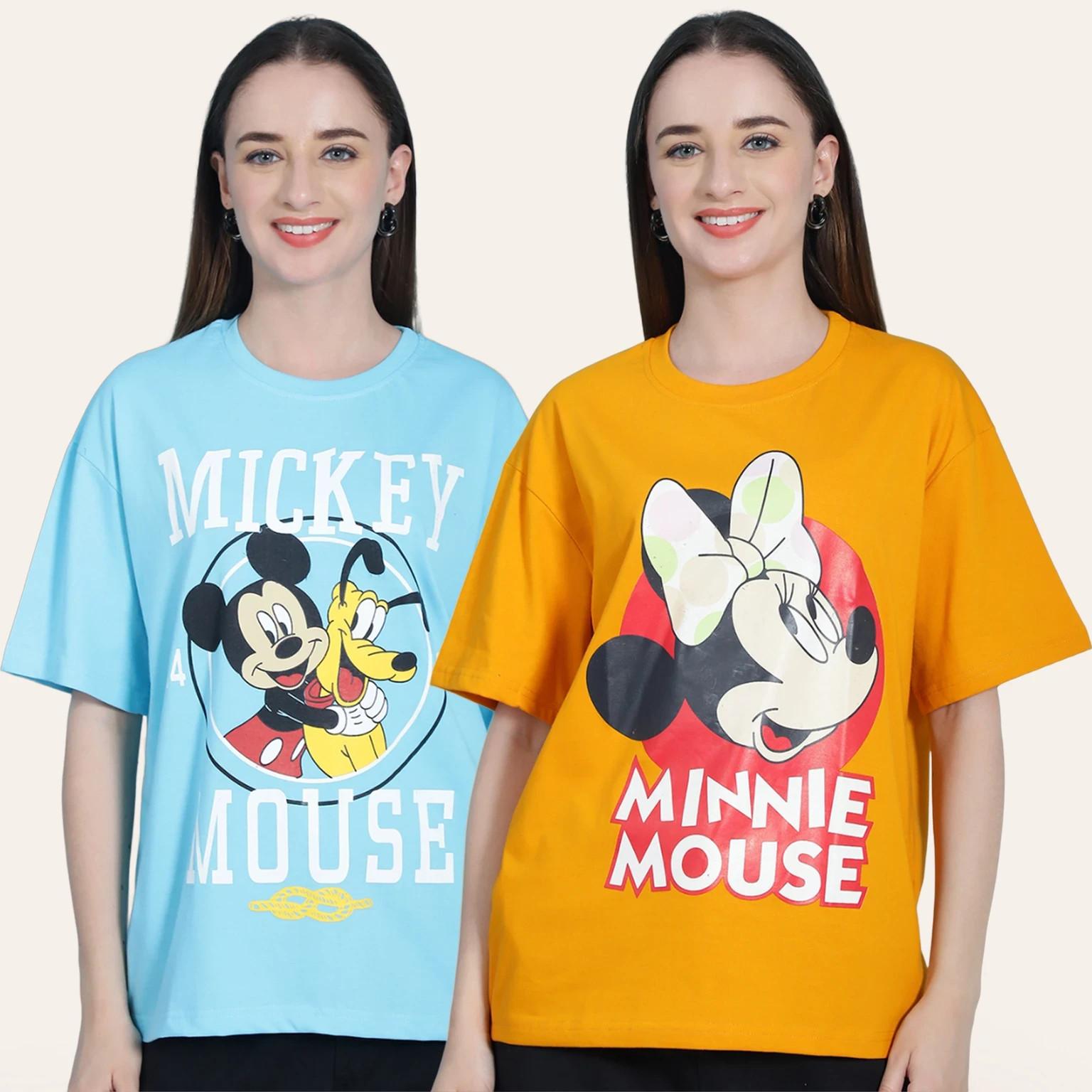 Pack of 2 Women Printed Round Neck Pure Cotton Summer Wear Multicolor T-shirt M