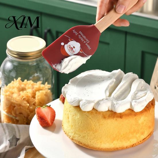 Butter Spreading Scraper Silicone Spatula with Wooden Handle, Christmas Tree/Snowman/Santa Claus/Elk Pattern Baking Accessories for Home Decor,