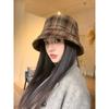 Women S Plaid Bucket Hat Double Sided Foldable Sun Protection Large Head Size Korean Style