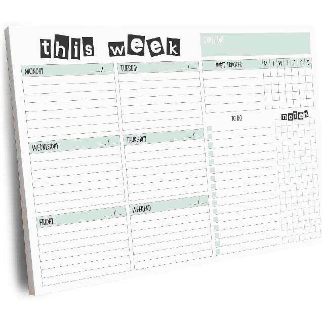 Weekly Planner Pad, 52 Letter Size Tear Off Sheets, 8.5” x 11” Undated Calendar Weekly Desk Planner Notepad, Daily Schedule Priorities To Do List