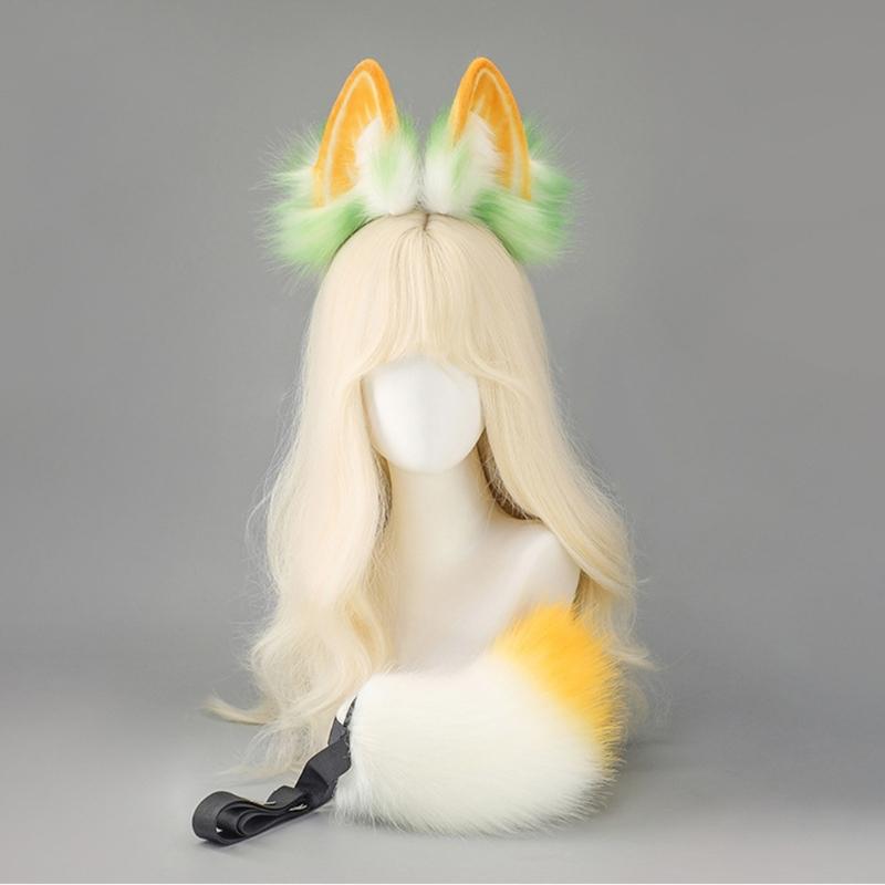 Faux Furs Bunnies Ears Headband Tail Animal Bunnies Costumes for Christmas Halloween Cosplay Party Costume Accessories