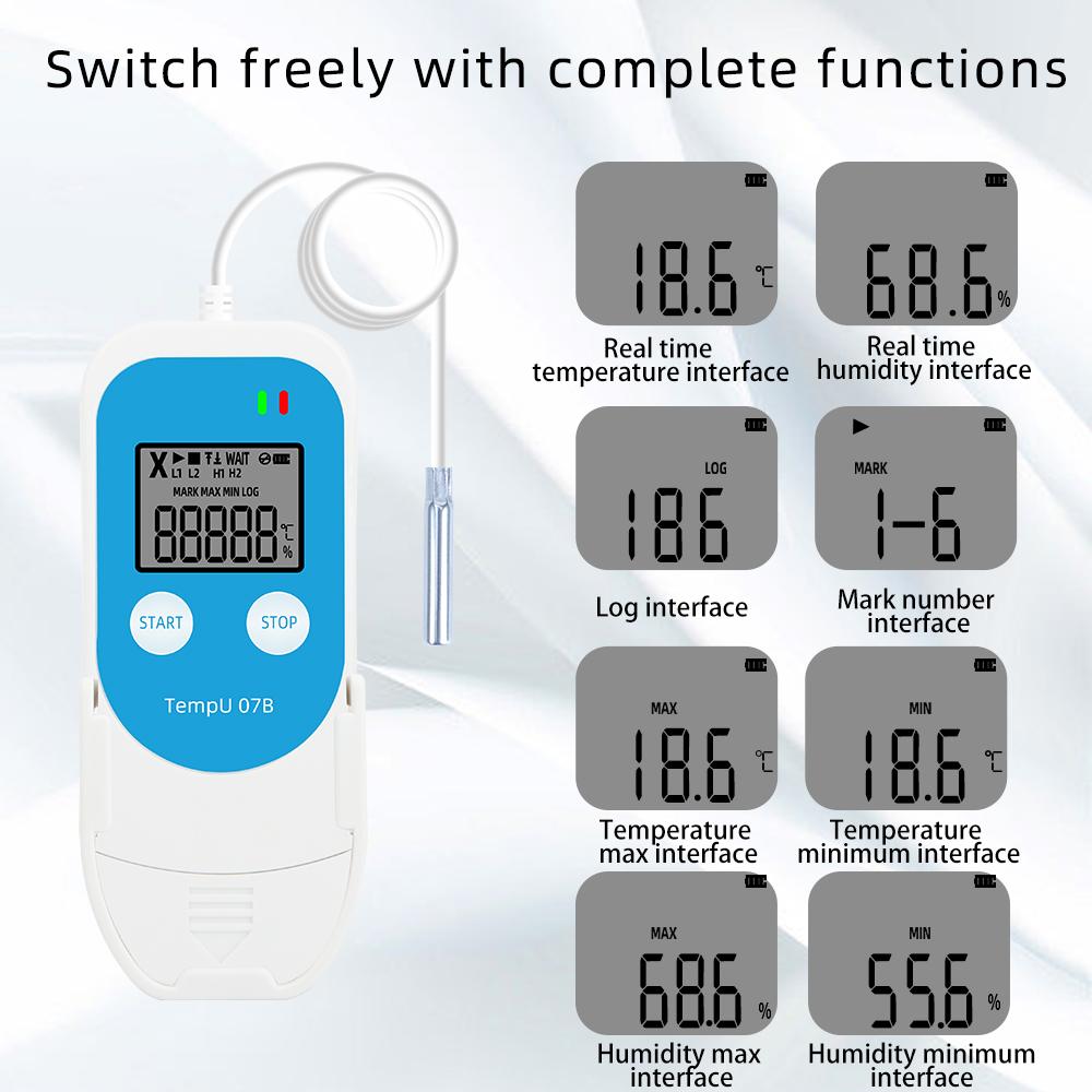 LCD USB Temperature and Humidity Data Recorder 34560 Point Temp&RH Data Logger External Sensor Datalogger for Storage Warehouse