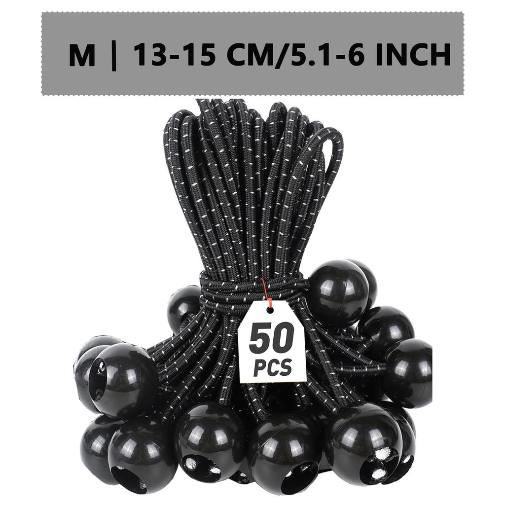 Ball Bungee Cords 4/6/9 Inch,50 Pcs Tarp Ball Bungee Ties Heavy Duty Canopy Tie Downs For Camping,Tent Poles With Uv Resistant