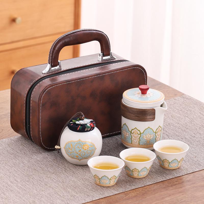 Portable Ceramic Gongfu Outdoor Tea Set with Kuaike Cups - Ideal for Business Gifts and Travel.