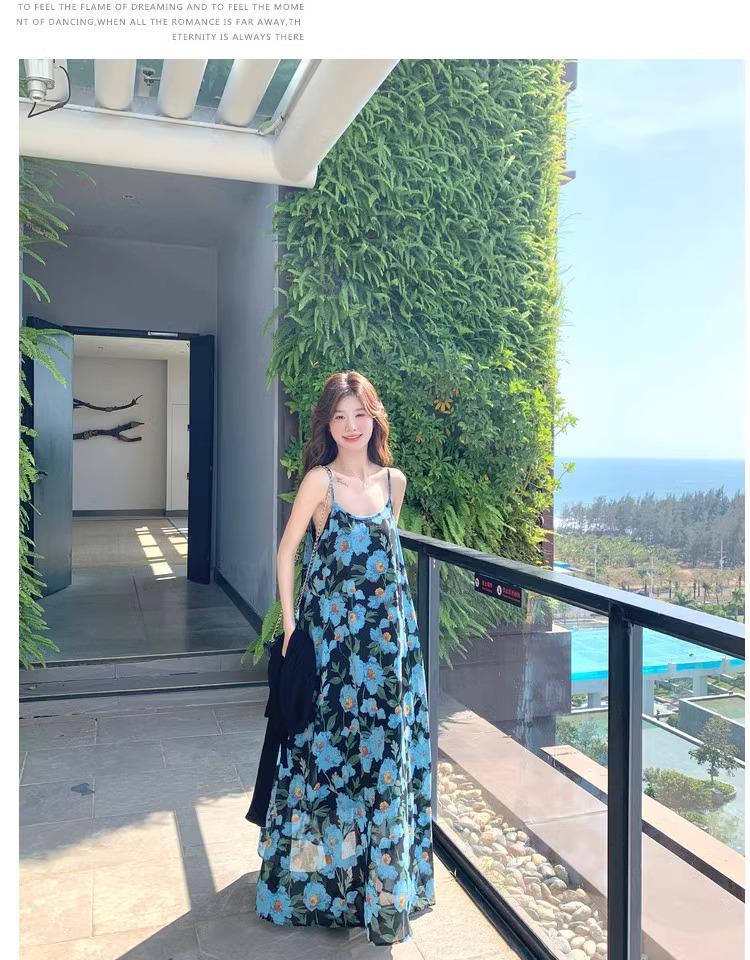 2026 Summer Blue Spaghetti Strap Beach Dress for Women