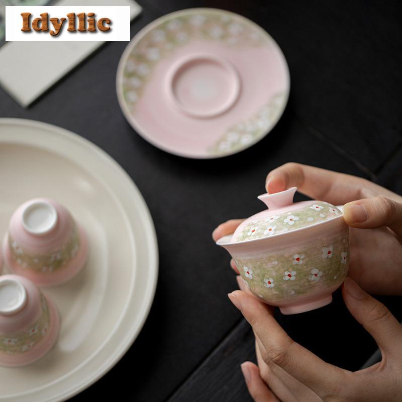 100ml Hand-painted Flowers And Fish Gaiwan Ancient Tea Tureen Tea Bowl With Lid Kit Tea Making Cover Bowl Tea Items Decoration