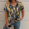 Summer V-neck Short Sleeve Tops 3D Patchwork Print Outdoor Casual Oversized Clothing T-shirts