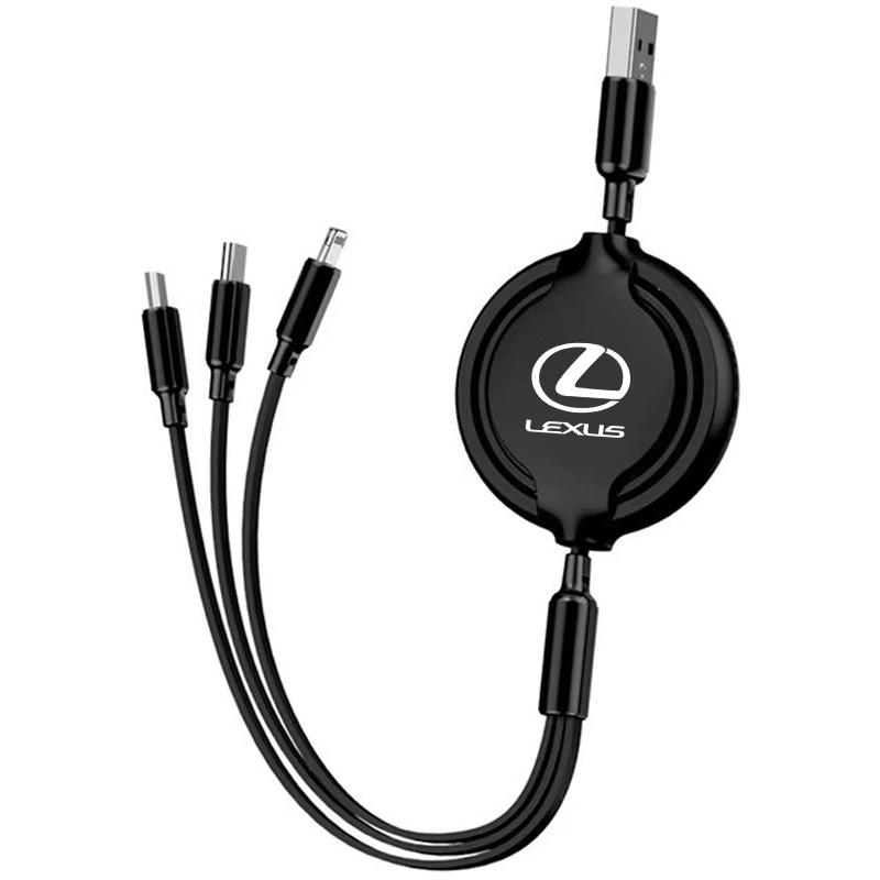 Car Interior 3 In 1 Fast Charger USB Data Cable for Lexus ES RX NX LS UX LM LX GX LC RZ IS CT GS RC HS SC TX LBX IS Accessories
