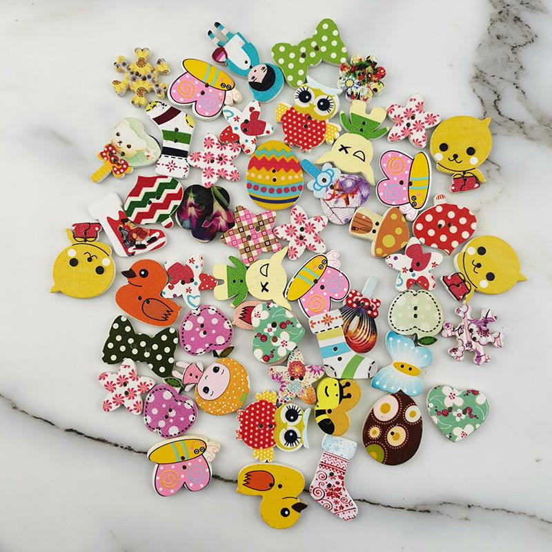 (50 pieces) 2-hole mixed size white wooden button scrapbook DIY home decoration