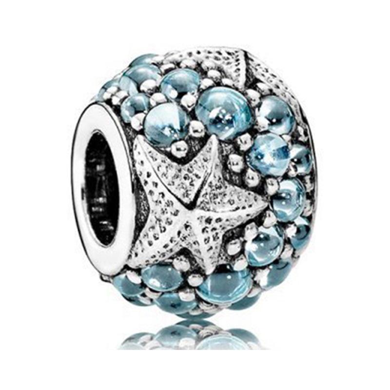 New Silver Plated Blue Diamond Alloy Large Hole Charm Beads For DIY Bracelet Necklace Jewelry Accessories Gifts