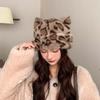 Korean Style Leopard Ear Beanie Soft Pullover Cap Versatile Brimless Beanie Cap  Autumn