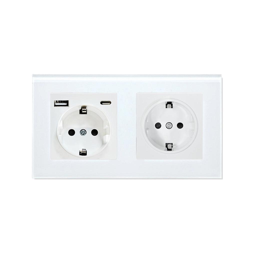 European Standard USB Wall Socket Tempered Glass Panel Socket Household Concealed Round Box Installation Socket Batch