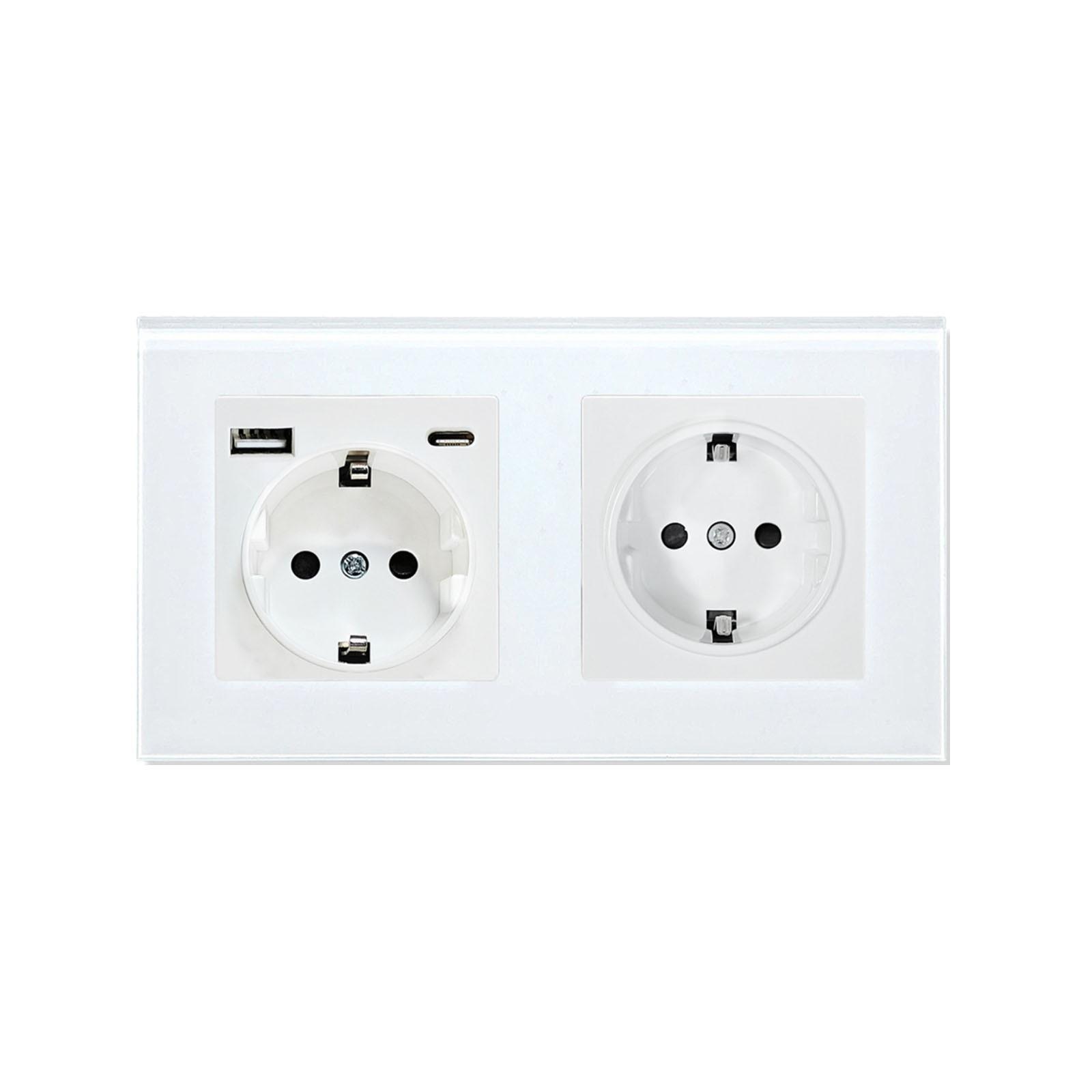 

European Standard USB Wall Socket Tempered Glass Panel Socket Household Concealed Round Box Installation Socket Batch One Size білий