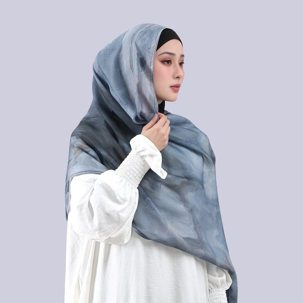 New Watercolor Printed Voile Hijab Scarf For Woman Muslim Hijabs Shawl Fashion Long Wraps Female Headband Ethnic Islam Ramadan