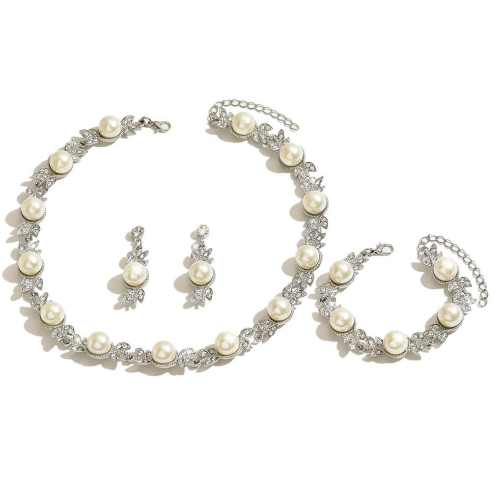 Accessories Vintage Pearl Necklace Earrings Bracelet Set, Bridal Accessories