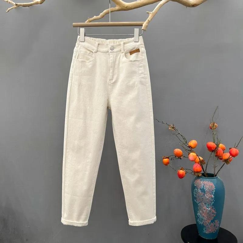 Jeans Taille Haute Printemps Automne Mode Femme Ample Polyvalent Épaissir Pantalons Décontractés Surdimensionnés Femme Pantalons Chauds