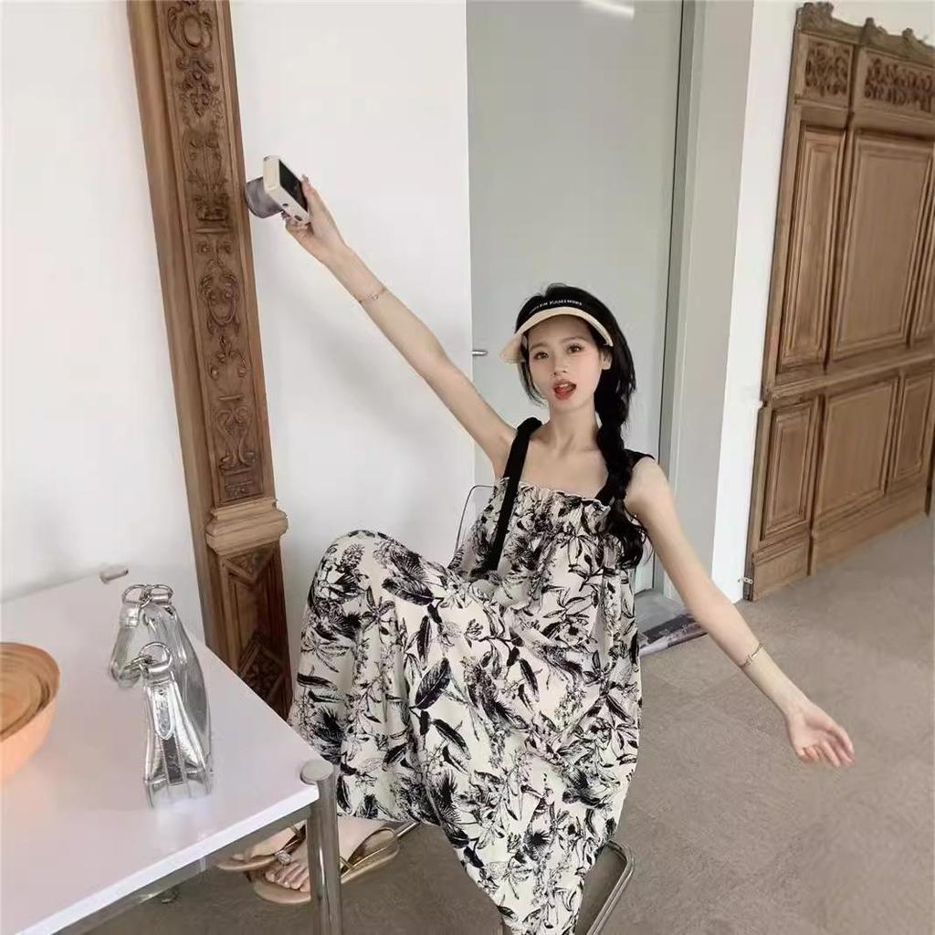 Damen Retro Tintenprint Schnür-Plissee-Camisole-Top