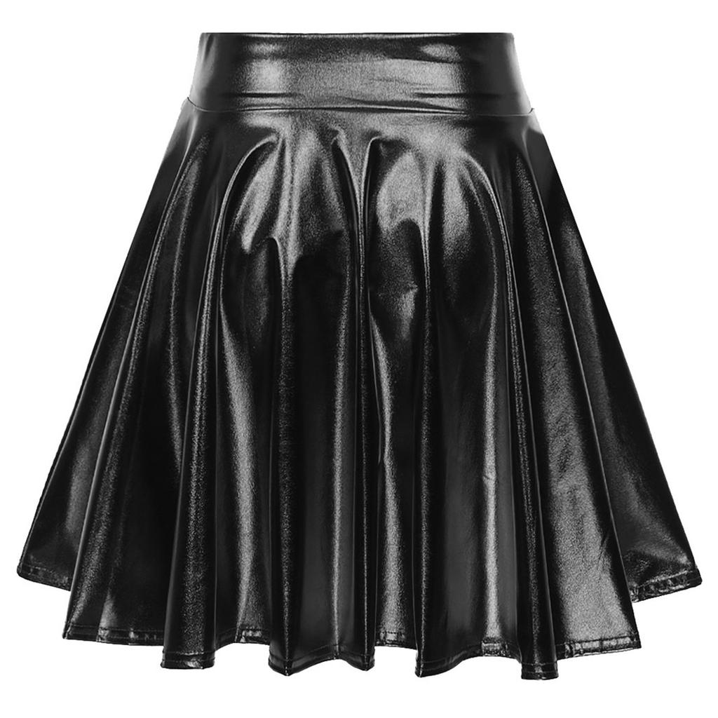 High Waist Flare Skirt Club Stage Costume Party Dancewear Shiny Ruffle Skirts for Women