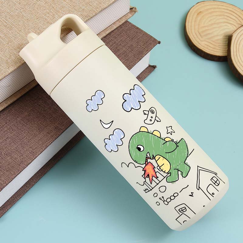 Cartoon Meteorite Dinosaur Stainless Steel Fitness Outdoor Sports Water Bottle, 550ml-BWBA/18.6oz Reusable Insulated Flask 550ml