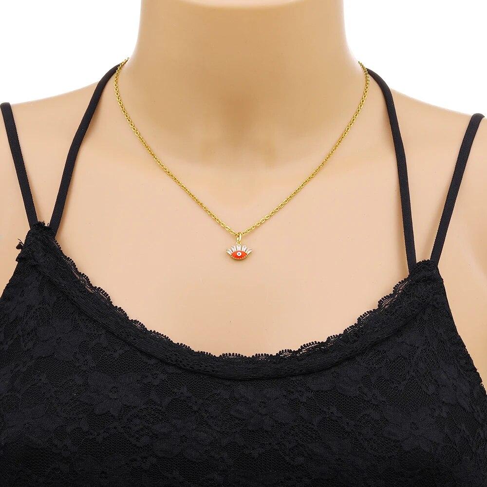 Turkish Lucky Evil Eye Necklace Women 5 Style CZ Eyes Female Charm Fashion Enamel Stainless Steel Chain Necklace Jewelry Gift