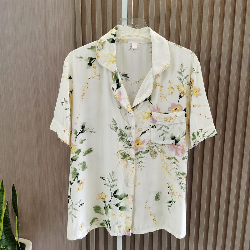 High Quality Cotton Silk Delicate and Soft Ladies Summer Short Sleeve Shorts Pajamas Sets Two-piece Set Can Be Outwear Pastoral Floral