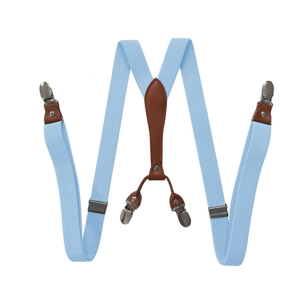 Unisex 2.5cm Elastic Leather Suspenders with 4 Clips