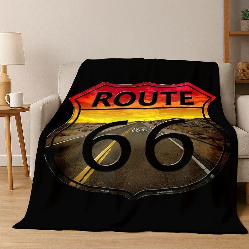 Retro Route66 Amerika Mutter der Straßen Schild Flanelldecke Weiche Warme Überwurfdecke für Schlafzimmer Wohnzimmer Bett Reise Camping Picknick