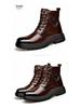 Men's Trendy Wool-Lined Cowhide High-Top Martin Boots with Side Zipper - Casual and Warm.
