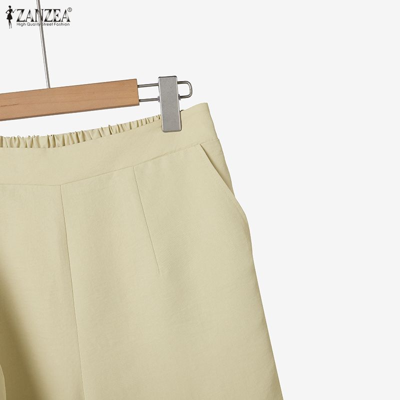 ZANZEA Damska bluzka i spodnie z rękawem 3/4, codzienne dwuczęściowe zestawy garniturów