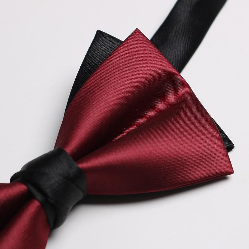 Solid Color Bow Tie Men, Two-Color Color Matching Polyester Black Burgundy Suit Banquet Best Man Bow