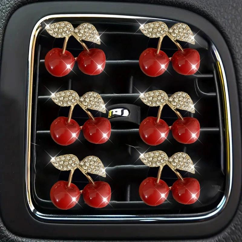 2pcs Rhinestone Cherry Car Fragrance Clip, Fruit Car Air Freshener & AC Vent Decor for Women