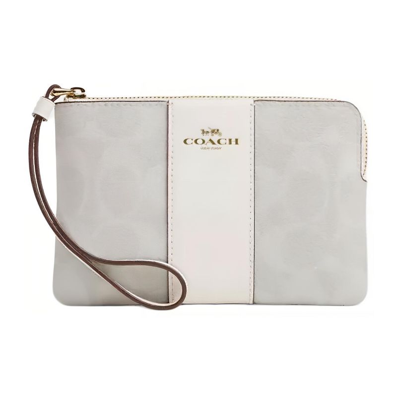 Coach Handgelenk-Ecktasche mit Reißverschluss 16 Logo-Reißverschluss Beschichtetes Canvas Recyceltes Leder Clutch Mini Damen-Clutch Gold Kreide Gletscher-Weiß CS602-IMRFF