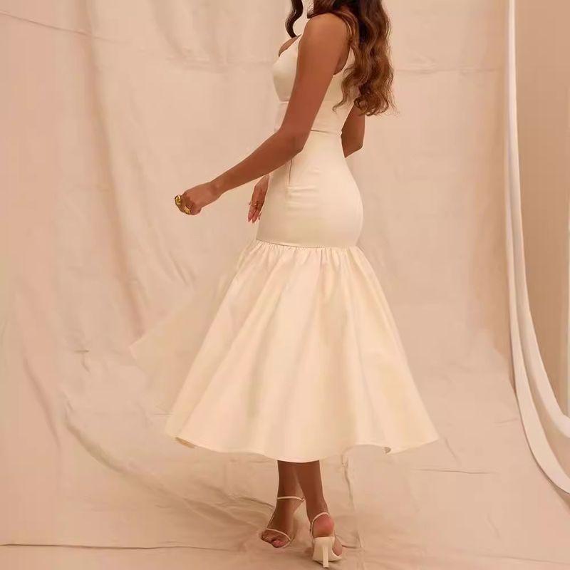 Pleated Slim Fit Dress Summer New Arrival Women's round Neck Sleeveless Pure Color Pleating Silm Dress