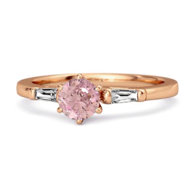 925 Sterling Silver Rose Gold Vermeil Pink Topaz Three Stone Women Wedding Ring 12