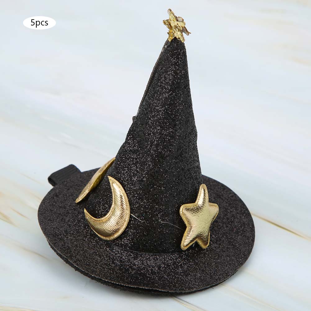 5pcs Mini Witch Hat Hair Pins Cute Hair Clips Halloween New Year Christmas Holiday Hair Decoration