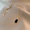 Women's Black Rectangular Necklace - European and American Fashion Clavicle Chain, Non-fading, Net Celebrity Style.  Sleek Black Square Necklace.