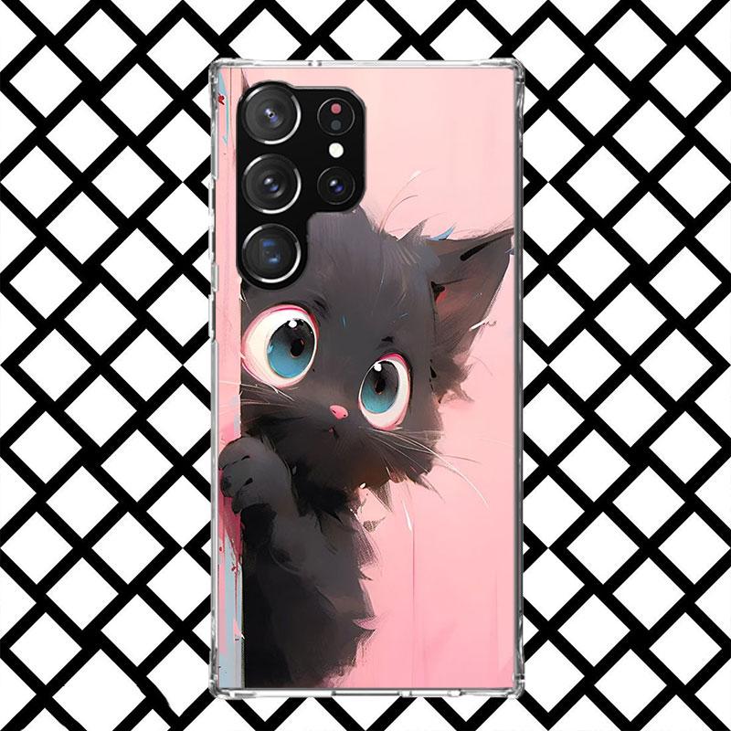 

Anime Cute Black Cat Meow Phone Case for Samsung Galaxy S26 S25 Edge S24 S23 Ultra S22 Plus S21 FE S20 + Soft Cover Print Fundas Samsung S20 Plus
