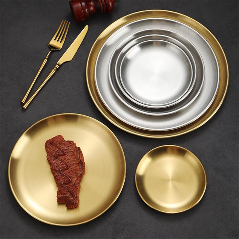 Thick Side 304 Stainless Steel Dinner Plate Round Steak Salad Deesert Cake Tray Kitchen Anti-scalding Plates for Western Food