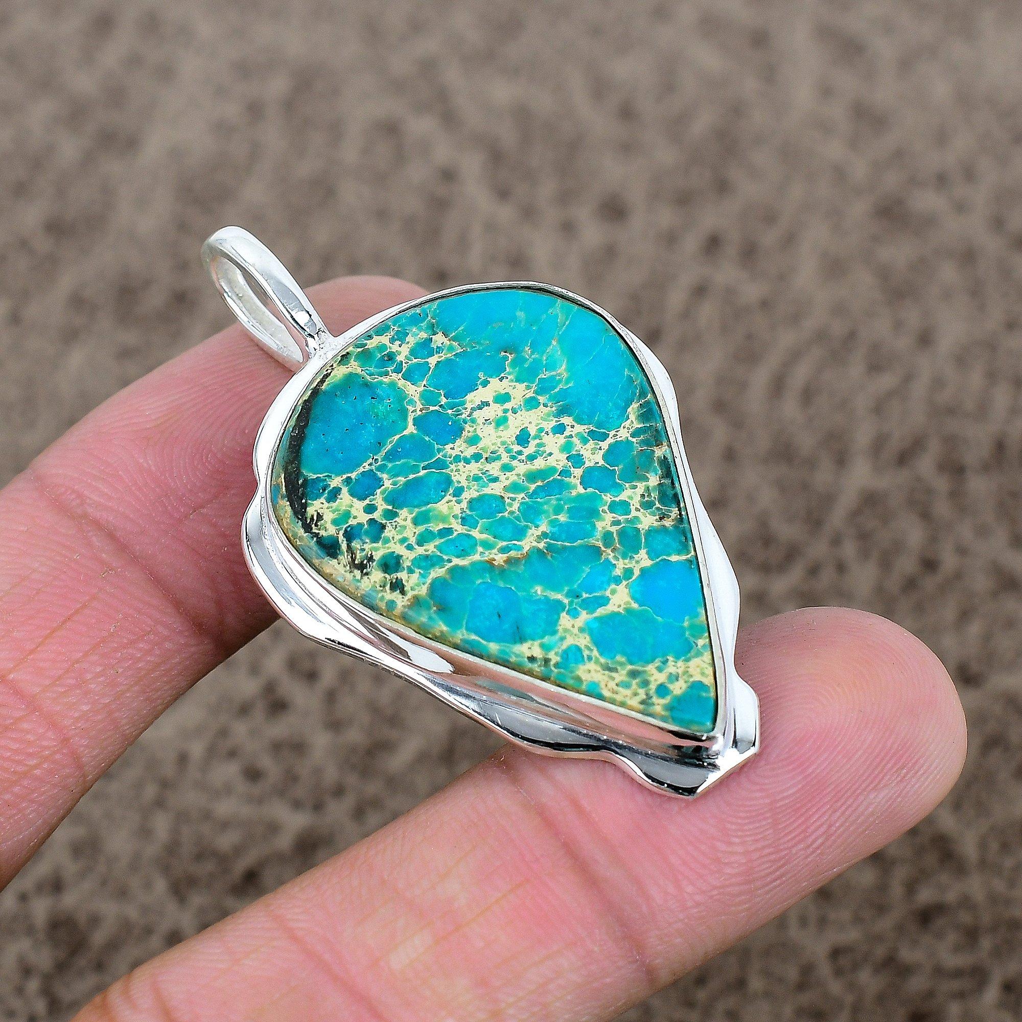 

Blue Sea Sediment Gemstone 925 Sterling Silver Jewelry Pendant 2.13 KKG-390