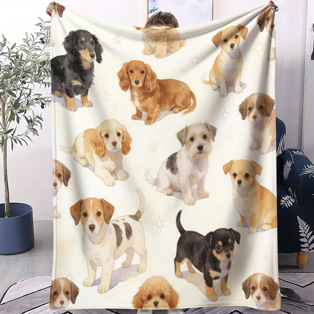 Hot Dog Cute Pet Printed Pattern Blanket Small Cover Blanket Soft And Suitable For All Seasons  Dormitories Bedrooms Sofas Nap