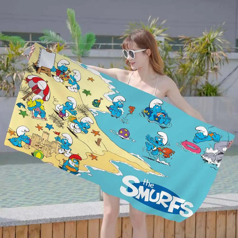 Cartoon Cute S-Smurfs Microfiber Blanket Quick Drying Beach Towels Oversized Printing Super Absorbent Pool Towel Blanket