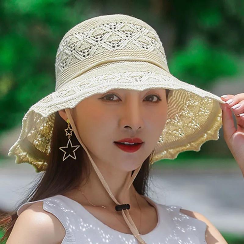 WTEMPO Summer Foldable Hats for Women Large Brim Sun Protection Hats Hollow-out Breathable Vacation Travel Seaside Beach Cool Hats