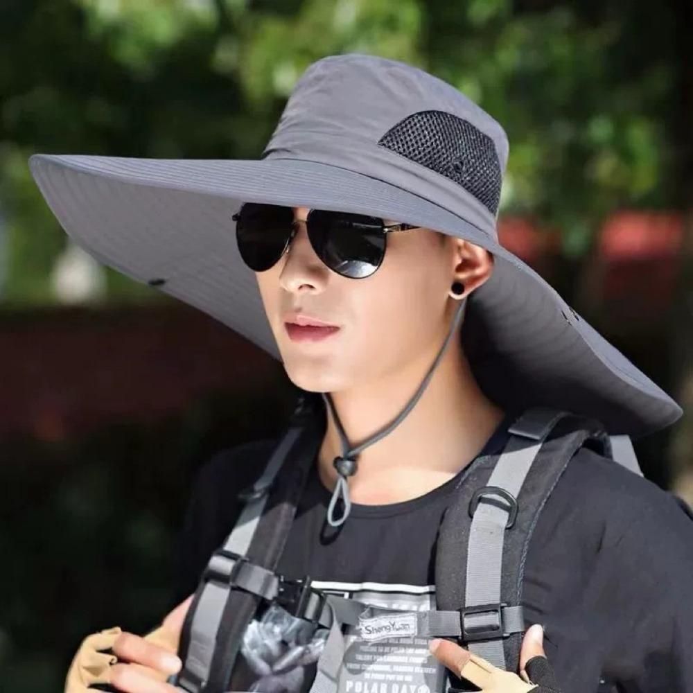Portable UV Sun Protection Wide Visor Brim Hat 15CM Large Brim Breathable Sun Protection Hat Foldable Bucket Cap Men