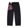 Herren Vintage Sakura Jeans Y2K Kleidung Harajuku Gothic Hip Hop Sakura Stickerei Baggy Jeans Schwarze Hose Weite Hosen