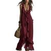 Boho Vintage V-Neck Short Sleeve Ruffle Casual Urban Dress for Women, European American Crossbody Summer Sundress
