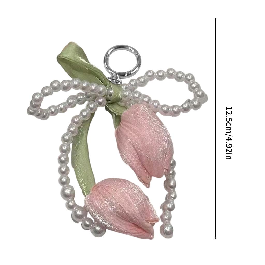 Decorative Braided Keychain Adorned Tulips Bowknot Charm Keyring Bag Decoration Backpack Handbag Purse Accessories