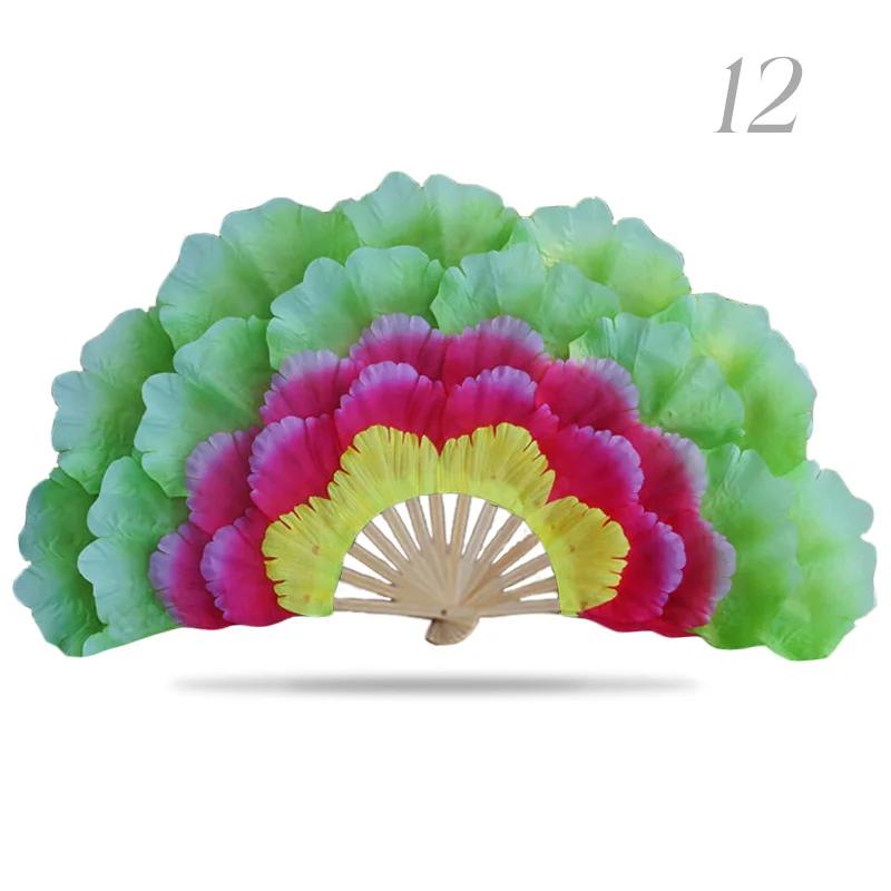 

Double-sided Peony Flower Petals Hand Fan 92cm Long Folding Fan Opening Dance Fan For Dancing Club Stage Performance Props 1 Pcs left hand fan