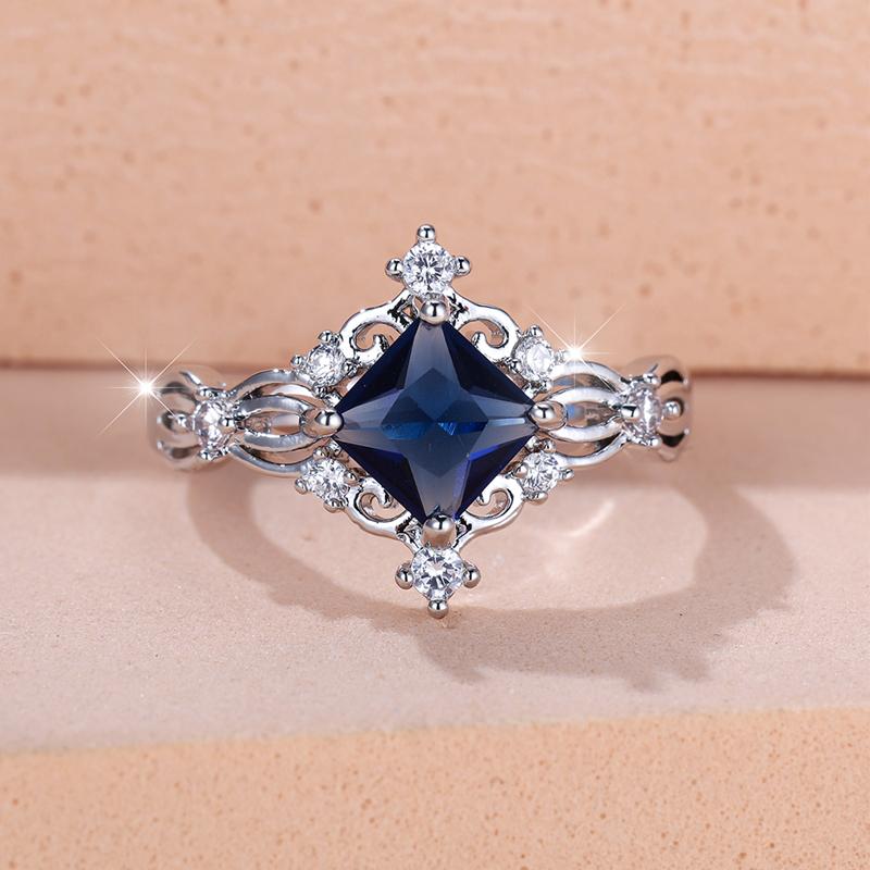 

Изысканное квадратное кольцо королевского синего цвета с геометрическим рисунком для женского свадебного подарка на помолвку 10 сапфировый
